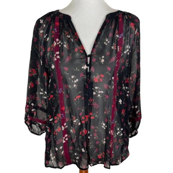 Joie Floral Button Blouse with Contrast Trim Size Small - Picture 1 of 8